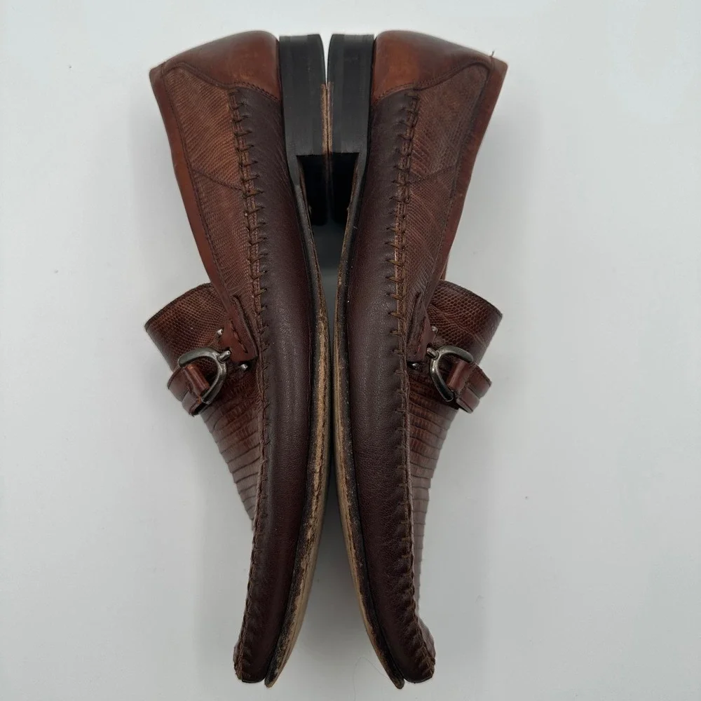 Mezlan Genuine Lizard Skin Loafers Men 10.5 Brown Dress Shoes Luxury Spain Made